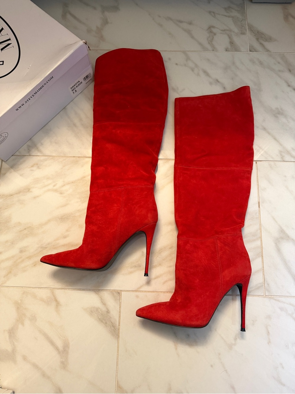 Steve Madden Red Suede Over-the-Knee Stiletto Boots